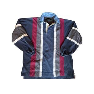 Vintage Halifax L Blue Gray Maroon Denim Collar Heavy Cotton Long Sleeve Rugby